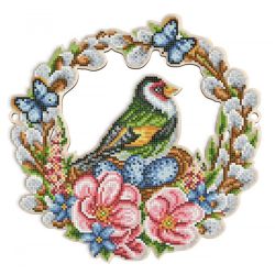 Набор для вышивания бисером WoodStitch "Пасхальный венок. Весенняя птичка", 26х26, SH-019